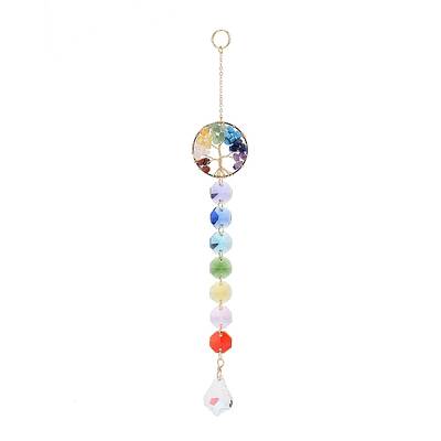 Natural & Synthetic Mixed Gemstone Tree with Glass Window Hanging Suncatchers
