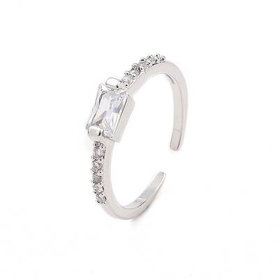 Clear Cubic Zirconia Rectangle Open Cuff Ring