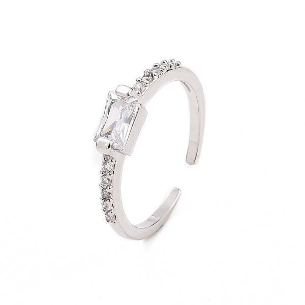 Clear Cubic Zirconia Rectangle Open Cuff Ring