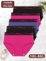 【Plus Size】letter Tape Brief, Soft Comfy Breathable Fit Panties for Daily Wear, Casual Women's Underwear for All Seasons,...