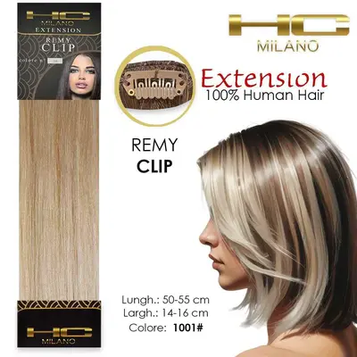 Hc milano natural hair 3 clips 1 strip remy width 14-16cm length 55cm col.1001