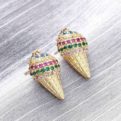 Brass Micro Pave Cubic Zirconia Stud Earrings
