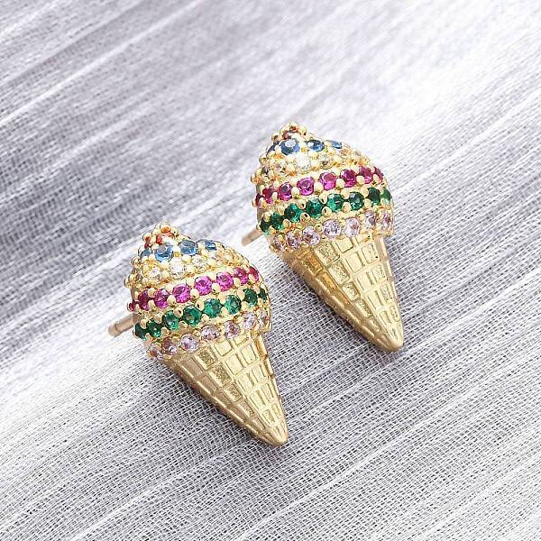 Brass Micro Pave Cubic Zirconia Stud Earrings