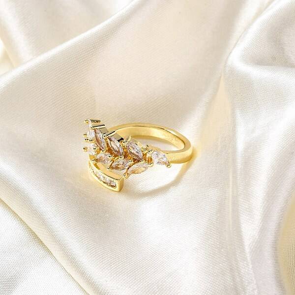 Rack Plating Brass Micro Pave Clear Cubic Zirconia Cuff Finger Rings for Women