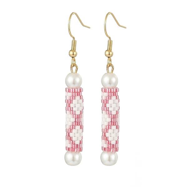 Glass Pearl & Seed Column Dangle Earrings