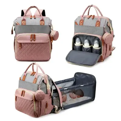 Large Capacity Diaper Backpack, 1 Count Multi-grid Diaper Bag with Pacifier Box & Changing Pad, Fashionable Diaper Bag for Mo...