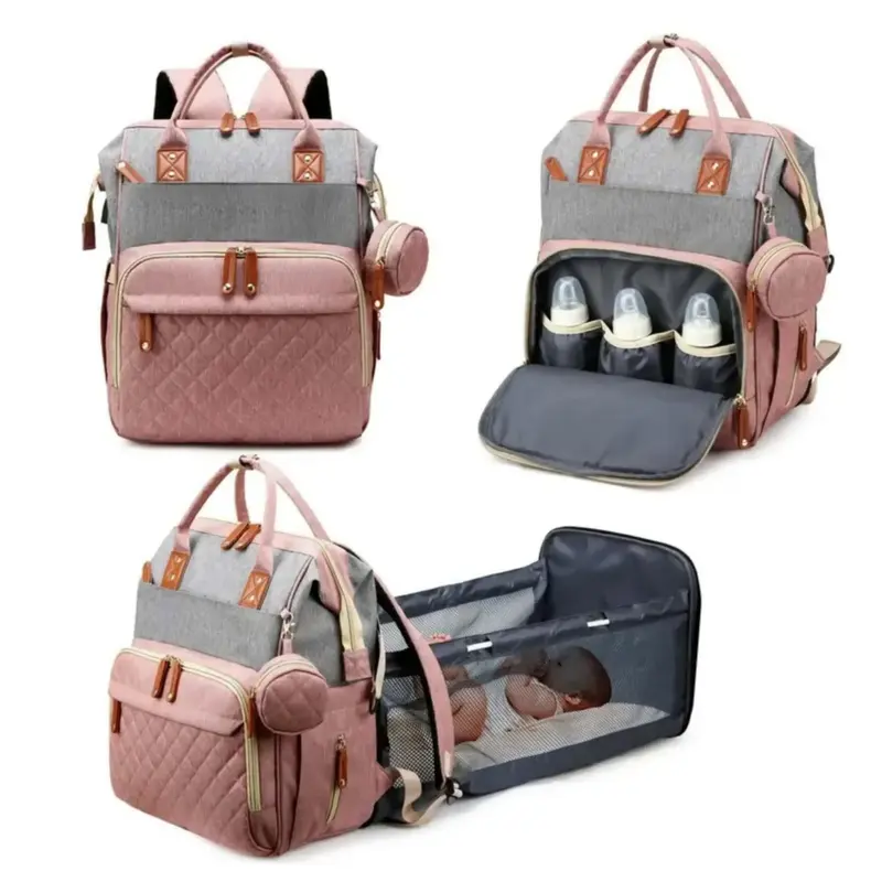 Large Capacity Diaper Backpack, 1 Count Multi-grid Diaper Bag with Pacifier Box & Changing Pad, Fashionable Diaper Bag for Mo...