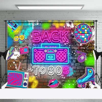 Back To 90s Disco Brick Wall Dance Party Backdrop - Aperturee