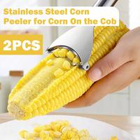 2 Counts Corn Peeler，Stainless Steel Corn Peeler with Ergonomic Handle Corn Cutter，Kitchen Gadget for Removing Corn Kerne...