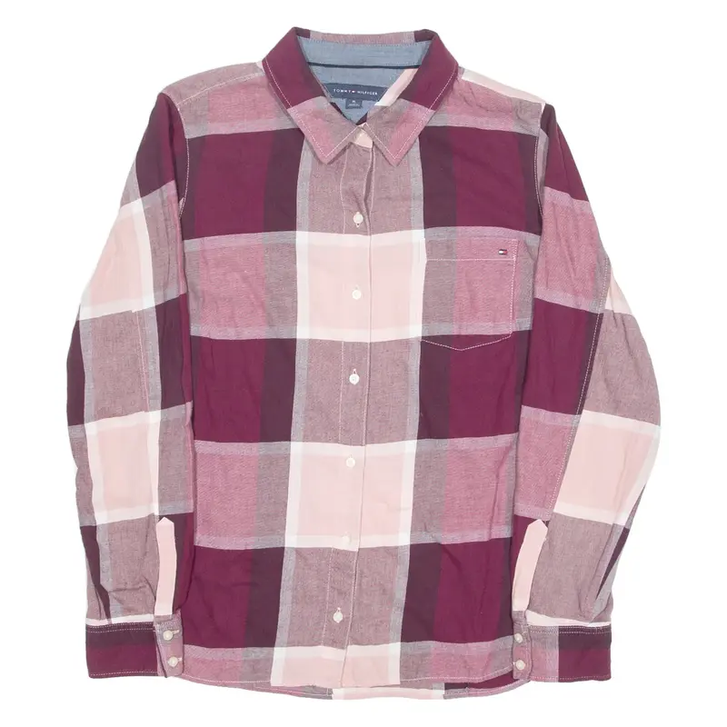 TOMMY HILFIGER Womens Shirt Maroon Check Long Sleeve M