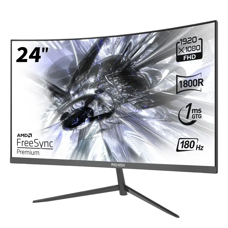 New 24 Curved Gaming Monitor, FHD 1080P, 180Hz Refresh Rate, 1ms Response, AMD FreeSync, Ultra-Slim Design, HDMI/DP, VESA M...