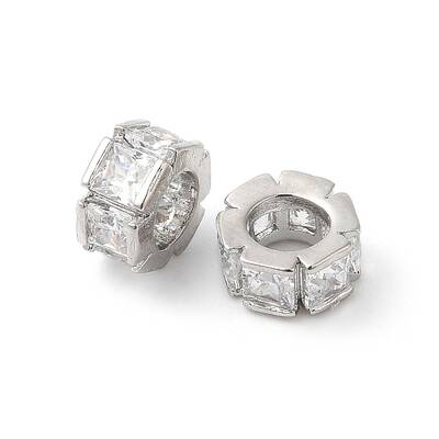 Brass Micro Pave Cubic Zirconia Beads