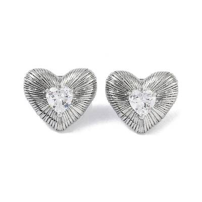 Heart 304 Stainless Steel Clear Cubic Zirconia Stud Earring for Women