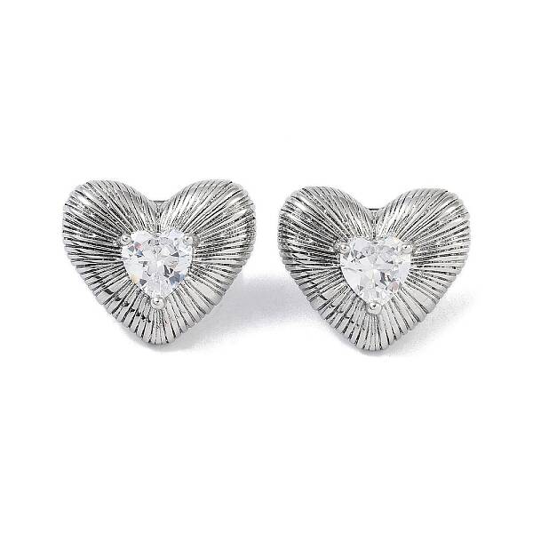 Heart 304 Stainless Steel Clear Cubic Zirconia Stud Earring for Women