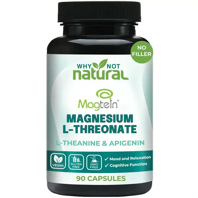Magnesium L-Threonate Complex with Apigenin and L-theanine 90 Capsules, Patented Magtein Supplement from Why Not Natural Fitn...