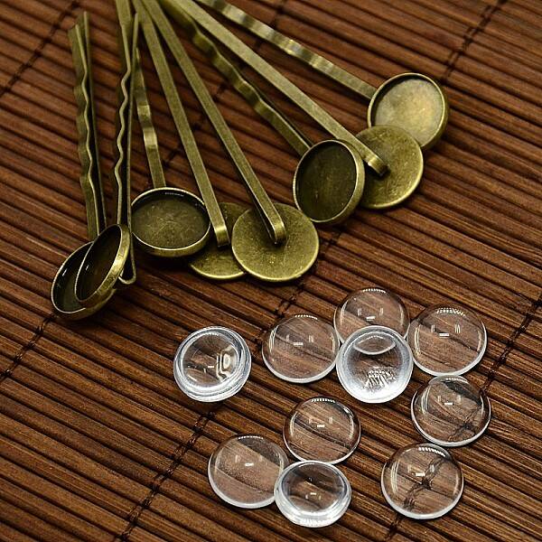 12mm Transparent Clear Domed Glass Cabochon Cover for Iron Hair Bobby Pin DIY Making