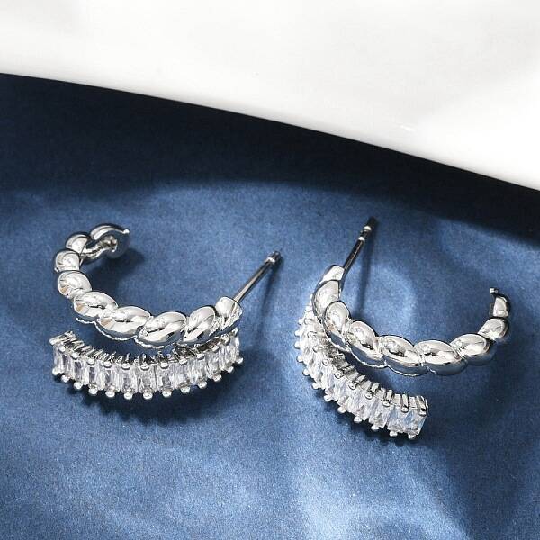 Twist Brass Micro Pave Cubic Zirconia Stud Earrings