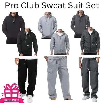Pro Club Sweat Suit Set - Classic Zip-Up Hoodie OR Pullover Hoodie with Matching Cargo Sweatpants Casual Menswear Sweatshirt ...