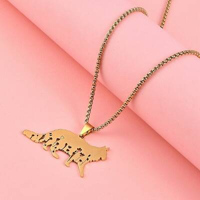 304 Stainless Steel Hollow Cat Shaped Pendant Box Chain Necklaces