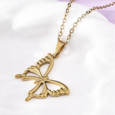 Hollow Butterfly 304 Stainless Steel Pendant Necklaces