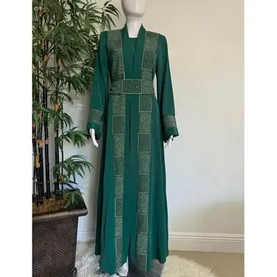 Elegant Green Embroidered 3 Piece Abaya