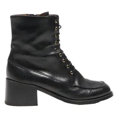 Lace-Up Boots Black Leather Womens UK 6
