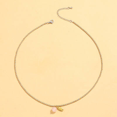 Stainless Steel Natural Stone Pendant Necklace 18K Gold Plated Women's Clavicle Chain