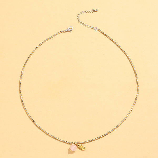 Stainless Steel Natural Stone Pendant Necklace 18K Gold Plated Women's Clavicle Chain