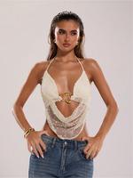 Women's Solid Color Metal Ring Crop Cami Top, Fashion Casual Tie Back Crop Top for Daily Outdoor Wear, Ladies Clothes for Sum...