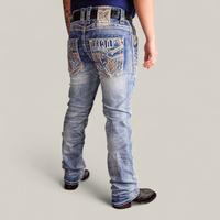 Straight Fit Embroidered Jeans For Men - Rock