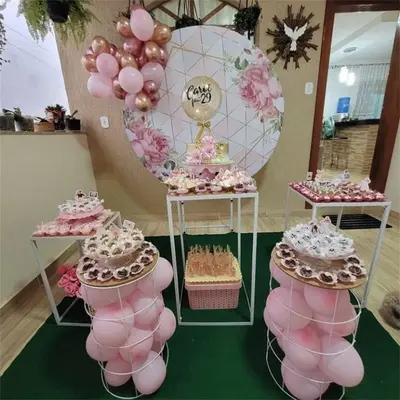 Aperturee Pink Floral And White Round Birthday Party Backdorp | Circular Backdrop | Round Birthday Backdrop Cover | Custom Ci...