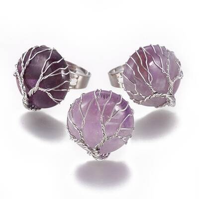Adjustable Natural Amethyst Finger Rings