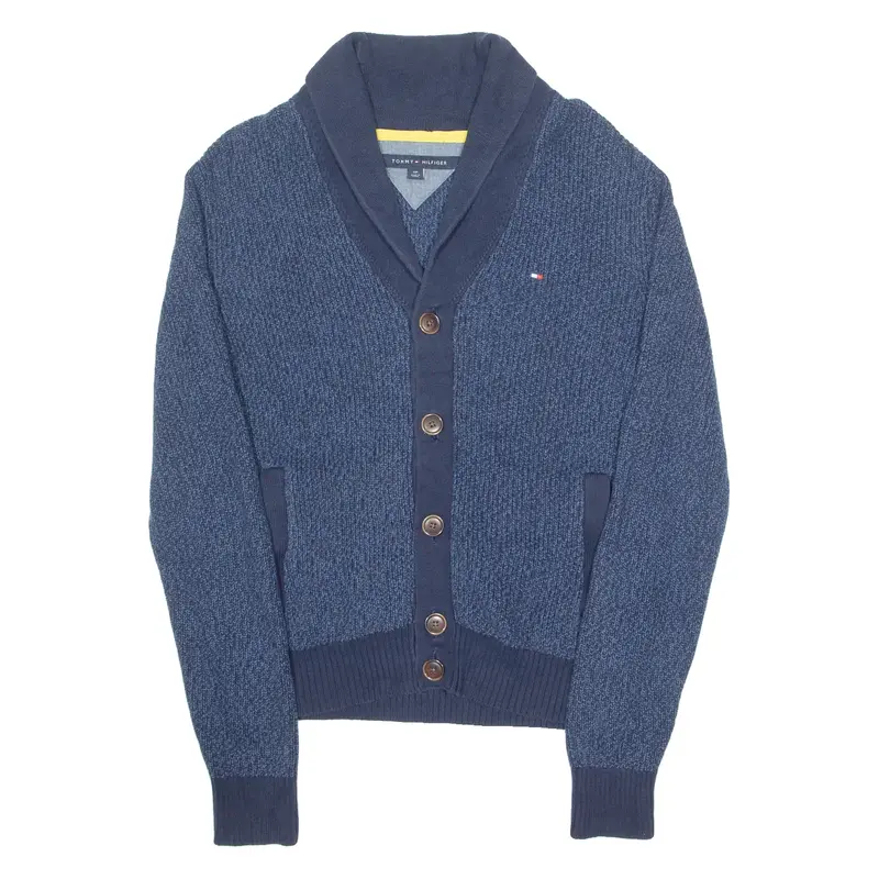 TOMMY HILFIGER Mens Jumper Blue V-Neck Tight Knit S
