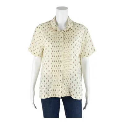 Blouse Cream 90s Collared Paisley Short Sleeve Womens S