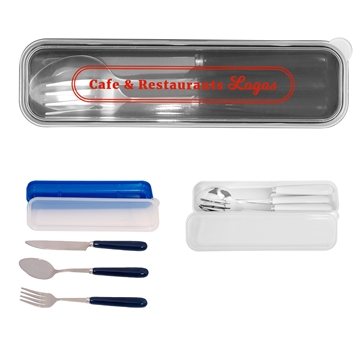 50 Custom Cutlery Set In Plastic Case - Stainless Steel & Ceramic