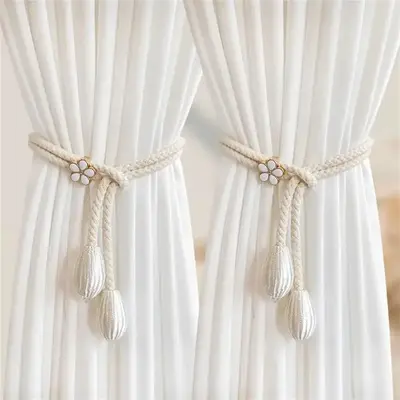 Solid Color Curtain Tieback, 2 Counts Modern Flower Design Curtain Holdback, Window Curtain Accessories for Home Living Room ...