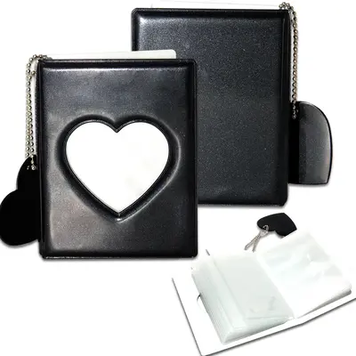 3 Inch Mini Photo Album | Photocard Holder with 32 Pockets | Mirror-Like Binder & Love Heart Pendant | Black Organizer Perfec...