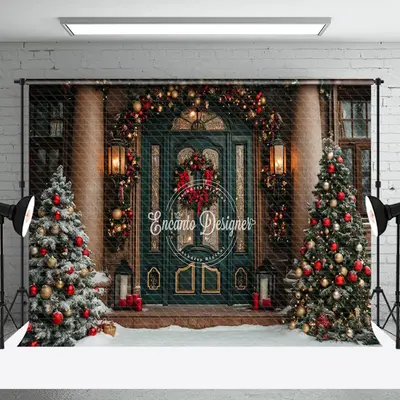 Aperturee Festive Christmas Vibe Green Brown Door Backdrop | Winter Wonderland Backdrop | Diy Christmas Backdrop | Christmas ...