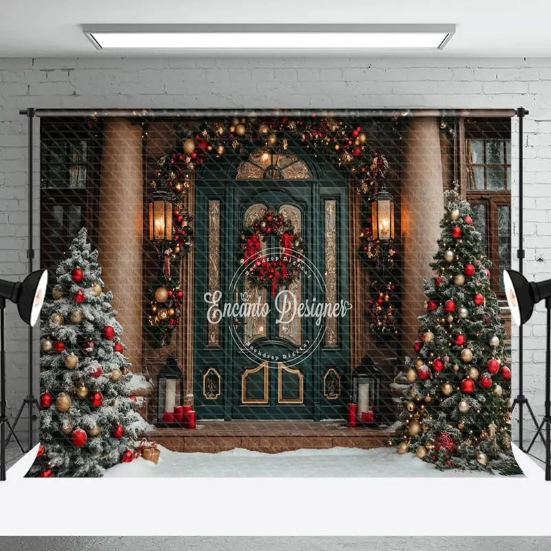 Aperturee Festive Christmas Vibe Green Brown Door Backdrop | Winter Wonderland Backdrop | Diy Christmas Backdrop | Christmas ...