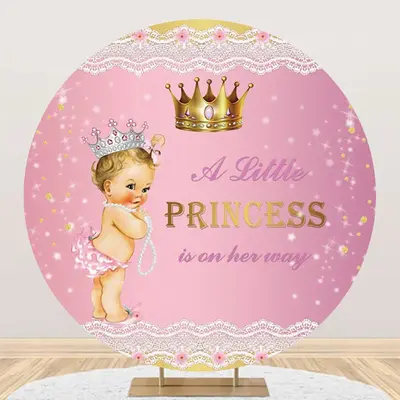 Little Princess Pink Lace Round Baby Shower Backdrop