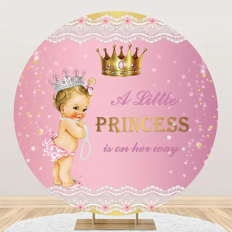 Little Princess Pink Lace Round Baby Shower Backdrop