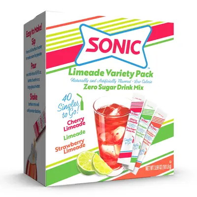 Sonic Singles To Go Limeade Variety Pack, Watertok Powdered Drink Mix, Includes 3 Flavors, 1 Box (40 Servings) Beverage Mixed...