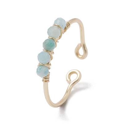 Copper Wire Wrapped Natural Amazonite Open Ring
