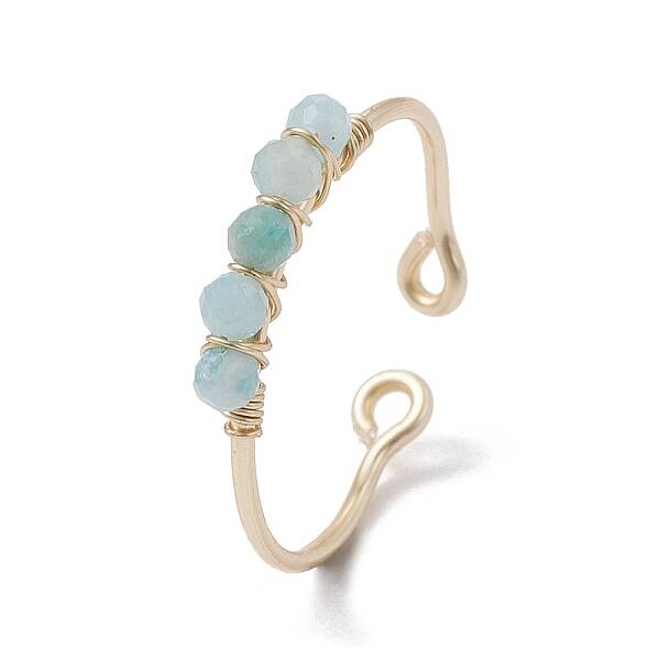 Copper Wire Wrapped Natural Amazonite Open Ring