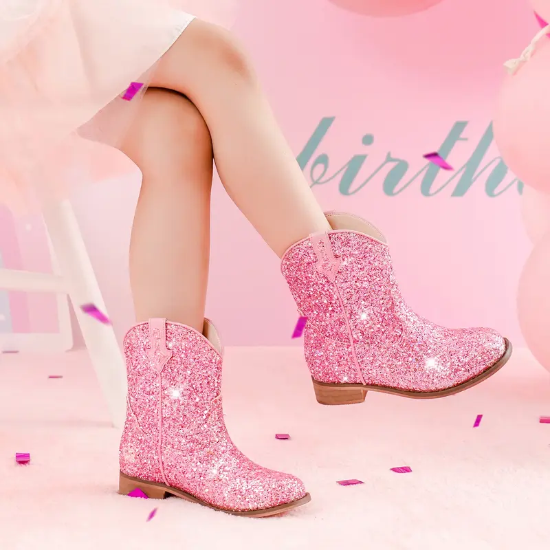 Toddler Girls Cowgirl Boots Western Glitter Cowboy Boot Ankle Boots Little Kids Big Kid Horse Riding Shoes Party Birthday Dre...