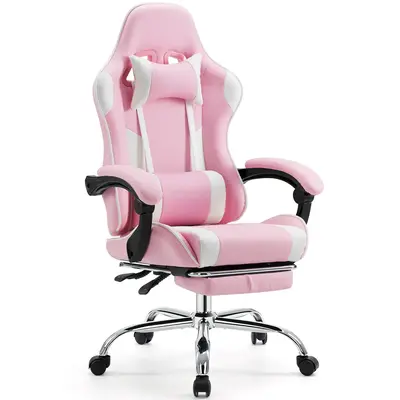 Furnest Indoor Furniture Chairs Game Desk Chair - Ergonomic Computer with Footrest and Comfy PU Leather Recliner with Headres...