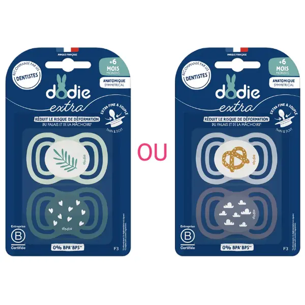 Dodie Extra - Anatomical Day/Night Pacifier - +6 months - Blue (Random Patterns) - F3