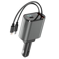 4-in-1 Retractable Car Charger, 60W USB-C Fast Car Phone Charger with Auto-Retractable Cables & Dual Ports, for iPhone, Galax...