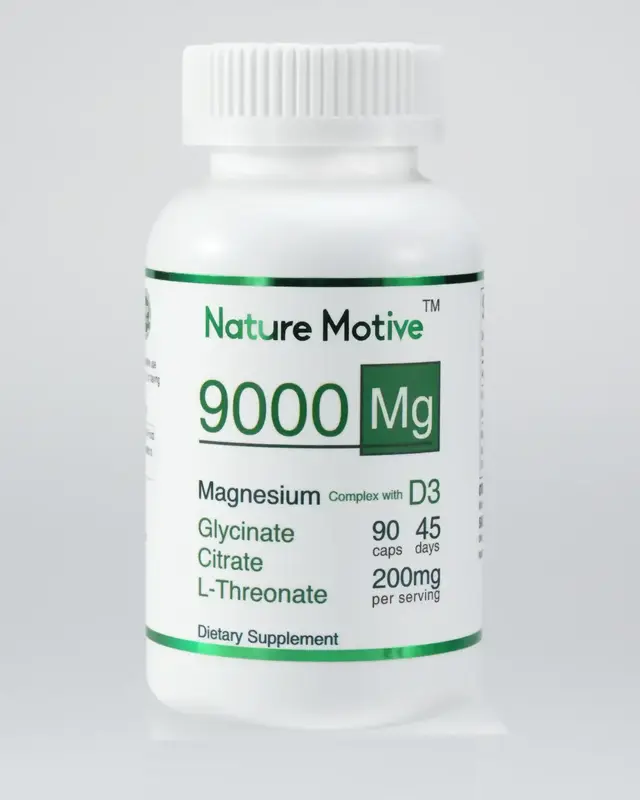 Nature Motive 9000 Mg Magnesium Complex, Glycinate, L-Threonate, Citrate + Vitamin D3 | Sleep Aid | Muscle Nerve, Energy, Bra...