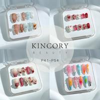 [ Kincory Beauty ] P41 - P54 Handmade Press on Nails Coffin Almond bubble bath luxury Creative design Medium Hand drawn False...